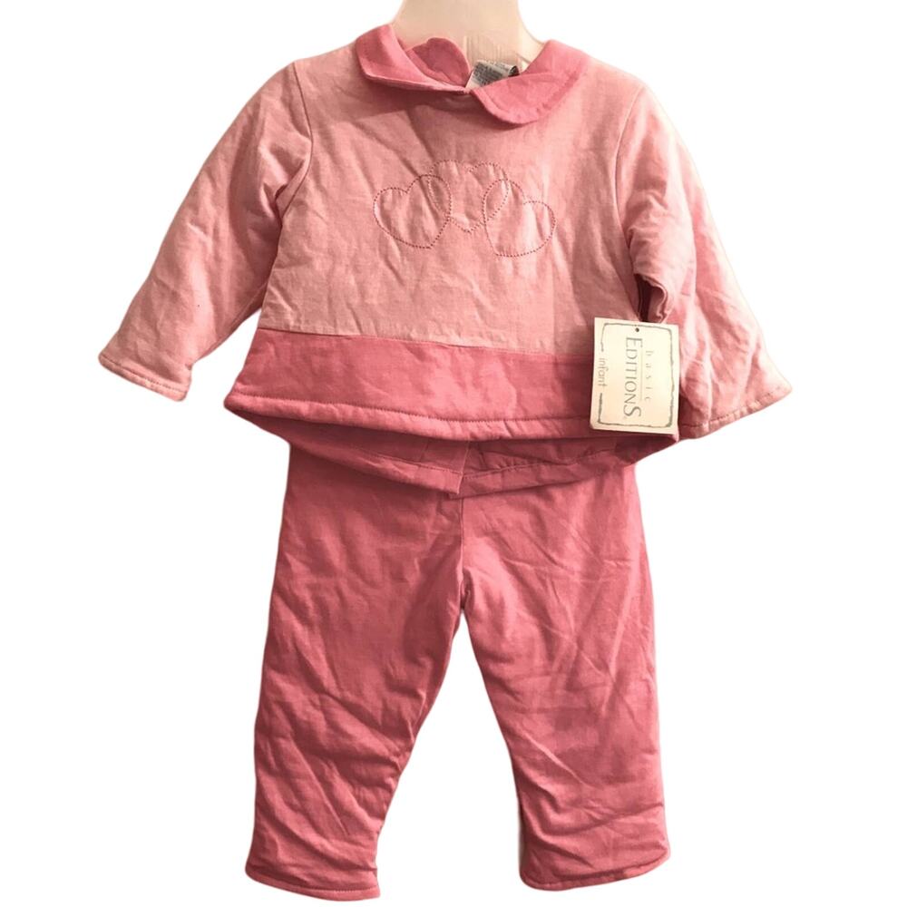 Basic Editions Pink Heart 2 piece Set Infant Girls 12 months